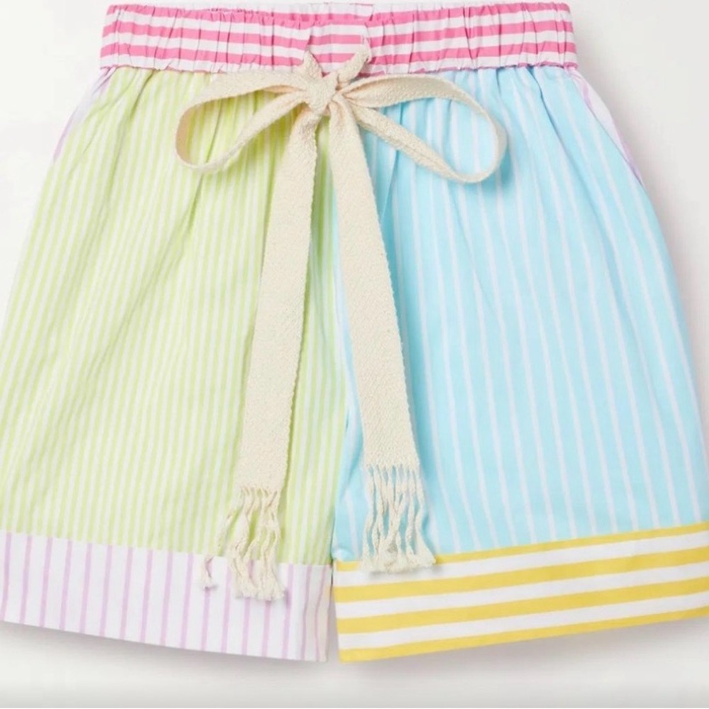 STAUD Patchwork Striped Cotton-blend Poplin Shorts In Multi $225